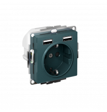 РОЗЕТКА 16А c 2 USB A+A, 5В/2,4А, 2х5В/1,2А, механизм Systeme Electric AtlasDesign, Изумруд