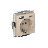 РОЗЕТКА 16А с 2 USB A+C, 5В/2,4А/3,0А, 2х5В/1,5А, механизм Systeme Electric AtlasDesign, Песочный