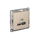 USB РОЗЕТКА А+С, 5В/2,4А, 2х5В/1,2А, механизм Systeme Electric AtlasDesign, Песочный