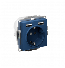 РОЗЕТКА 16А c 2 USB A+A, 5В/2,4А, 2х5В/1,2А, механизм Systeme Electric AtlasDesign, Аквамарин