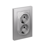 РОЗЕТКА двойная с заземлением со шторками, 16А, в сборе Systeme Electric AtlasDesign, Алюминий