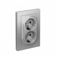 РОЗЕТКА двойная с заземлением со шторками, 16А, в сборе Systeme Electric AtlasDesign, Алюминий