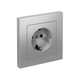 РОЗЕТКА с заземлением со шторками, 16А, в сборе, быстрозажим. клем Systeme Electric AtlasDesign, Алюминий