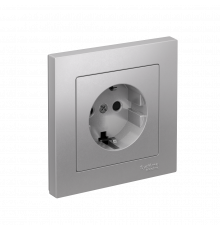 РОЗЕТКА с заземлением со шторками, 16А, в сборе, быстрозажим. клем Systeme Electric AtlasDesign, Алюминий