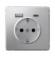 РОЗЕТКА 16А с 2 USB A+C, 5В/2,4А/3,0А, 2х5В/1,5А, механизм Systeme Electric ArtGallery, Алюминий