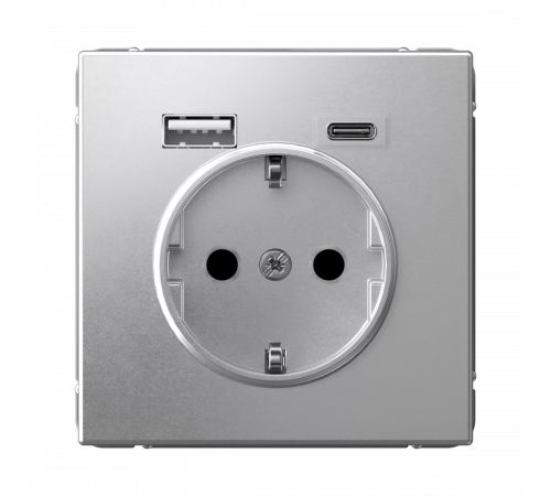 РОЗЕТКА 16А с 2 USB A+C, 5В/2,4А/3,0А, 2х5В/1,5А, механизм Systeme Electric ArtGallery, Алюминий