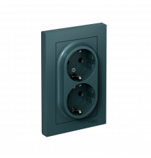 РОЗЕТКА двойная с заземлением со шторками, 16А, в сборе Systeme Electric AtlasDesign, Изумруд