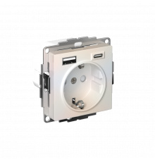 РОЗЕТКА 16А c 2 USB A+C, 5В/2,4А/3,0А, 2х5В/1,5А, механизм Systeme Electric AtlasDesign, Жемчуг