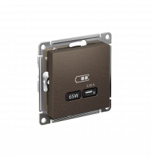 USB РОЗЕТКА тип-С 65Вт высокоскор.заряд. QC, PD, механизм Systeme Electric AtlasDesign, Мокко
