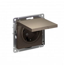 РОЗЕТКА с заземлением со шторками с крышкой, 16А, IP20, механизм Systeme Electric AtlasDesign, Мокко
