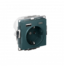 РОЗЕТКА 16А c 2 USB A+C, 5В/2,4А/3,0А, 2х5В/1,5А, механизм Systeme Electric AtlasDesign, Изумруд