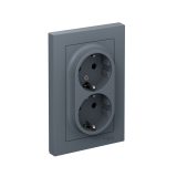 РОЗЕТКА двойная с заземлением со шторками, 16А, в сборе Systeme Electric AtlasDesign, Грифель