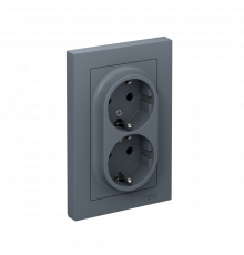 РОЗЕТКА двойная с заземлением со шторками, 16А, в сборе Systeme Electric AtlasDesign, Грифель