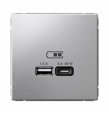 USB РОЗЕТКА A + тип-C 45Вт высокоскор.заряд. QC, PD, механизм Systeme Electric ArtGallery, Алюминий