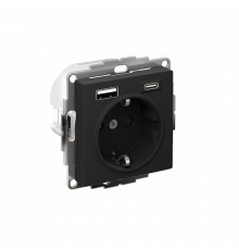 РОЗЕТКА 16А c 2 USB A+С, 5В/2,4А/3,0А, 2х5В/1,5А, механизм Systeme Electric AtlasDesign, Карбон