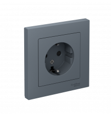 РОЗЕТКА с заземлением со шторками, 16А, в сборе Systeme Electric AtlasDesign, Грифель