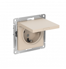РОЗЕТКА с заземлением со шторками с крышкой, 16А, IP20, механизм Systeme Electric AtlasDesign, Песочный