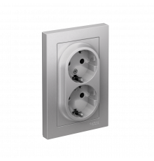 РОЗЕТКА двойная с заземлением без шторок, 16А, в сборе Systeme Electric AtlasDesign, Алюминий