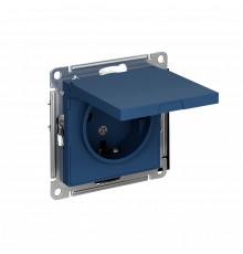 РОЗЕТКА с заземлением со шторками с крышкой, 16А, IP20, механизм Systeme Electric AtlasDesign, Аквамарин