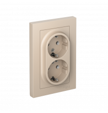 РОЗЕТКА двойная с заземлением без шторок, 16А, в сборе Systeme Electric AtlasDesign, Песочный