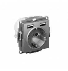 РОЗЕТКА 16А c 2 USB A+A, 5В/2,4А, 2х5В/1,2А, механизм Systeme Electric AtlasDesign, Сталь
