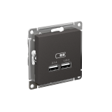 USB РОЗЕТКА A+A, 5В/2,1А, 2х5В/1,05А, механизм Systeme Electric AtlasDesign, Базальт