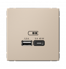 USB РОЗЕТКА A + тип-C 45Вт высокоскор.заряд. QC, PD, механизм Systeme Electric ArtGallery, Песочный