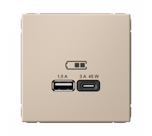 USB РОЗЕТКА A + тип-C 45Вт высокоскор.заряд. QC, PD, механизм Systeme Electric ArtGallery, Песочный