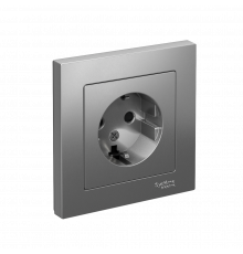 РОЗЕТКА с заземлением со шторками, 16А, в сборе Systeme Electric AtlasDesign, Сталь