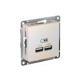 USB РОЗЕТКА A+A, 5В/2,1А, 2х5В/1,05А, механизм Systeme Electric AtlasDesign, Жемчуг