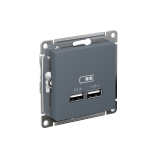 USB РОЗЕТКА A+A, 5В/2,1А, 2х5В/1,05А, механизм Systeme Electric AtlasDesign, Грифель