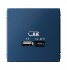 USB РОЗЕТКА A + тип-C 45Вт высокоскор.заряд. QC, PD, механизм Systeme Electric ArtGallery, Аквамарин