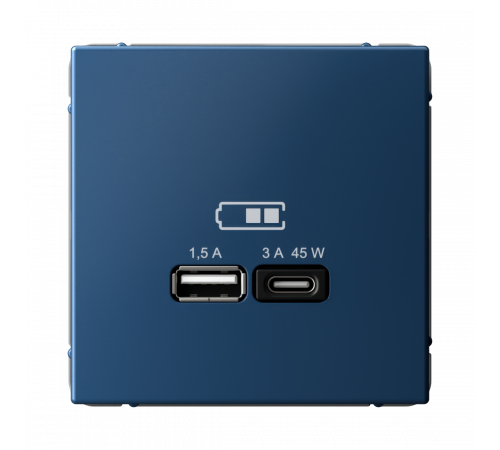 USB РОЗЕТКА A + тип-C 45Вт высокоскор.заряд. QC, PD, механизм Systeme Electric ArtGallery, Аквамарин