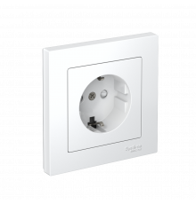 РОЗЕТКА с заземлением со шторками, 16А, в сборе, быстрозажим. клем Systeme Electric AtlasDesign, Белый