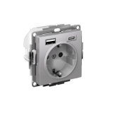 РОЗЕТКА 16А c 2 USB A+C, 5В/2,4А/3,0А, 2х5В/1,5А, механизм Systeme Electric AtlasDesign, Алюминий