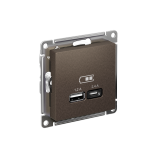 USB РОЗЕТКА А+С, 5В/2,4А, 2х5В/1,2А, механизм Systeme Electric AtlasDesign, Мокко