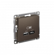 USB РОЗЕТКА А+С, 5В/2,4А, 2х5В/1,2А, механизм Systeme Electric AtlasDesign, Мокко