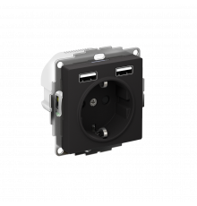 РОЗЕТКА 16А c 2 USB A+A, 5В/2,4А, 2х5В/1,2А, механизм Systeme Electric AtlasDesign, Карбон