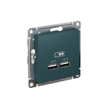 USB РОЗЕТКА A+A, 5В/2,1А, 2х5В/1,05А, механизм Systeme Electric AtlasDesign, Изумруд