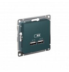 USB РОЗЕТКА A+A, 5В/2,1А, 2х5В/1,05А, механизм Systeme Electric AtlasDesign, Изумруд