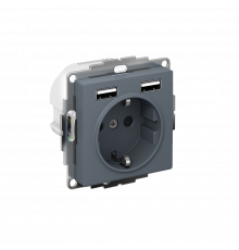 РОЗЕТКА 16А c 2 USB A+A, 5В/2,4А, 2х5В/1,2А, механизм Systeme Electric AtlasDesign, Грифель