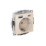 РОЗЕТКА 16А c 2 USB A+C, 5В/2,4А/3,0А, 2х5В/1,5А, механизм Systeme Electric AtlasDesign, Бежевый