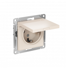 РОЗЕТКА с заземлением со шторками с крышкой, 16А, IP20, механизм Systeme Electric AtlasDesign, Бежевый