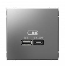 USB РОЗЕТКА A + тип-C 45Вт высокоскор.заряд. QC, PD, механизм Systeme Electric ArtGallery, Сталь