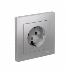 РОЗЕТКА с заземлением со шторками, 16А, в сборе Systeme Electric AtlasDesign, Алюминий