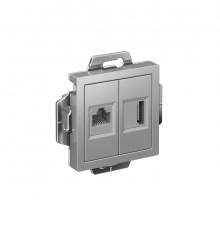 РОЗЕТКА двойная HDMI+RJ45, кат. 5е, механизм Systeme Electric AtlasDesign, Алюминий