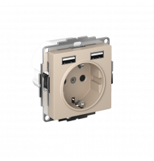 РОЗЕТКА 16А c 2 USB A+A, 5В/2,4А, 2х5В/1,2А, механизм Systeme Electric AtlasDesign, Песочный