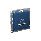 USB РОЗЕТКА A+A, 5В/2,1А, 2х5В/1,05А, механизм Systeme Electric AtlasDesign, Аквамарин