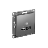 USB РОЗЕТКА А+С, 5В/2,4А, 2х5В/1,2А, механизм Systeme Electric AtlasDesign, Сталь