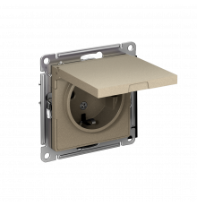 РОЗЕТКА с заземлением со шторками с крышкой, 16А, IP20, механизм Systeme Electric AtlasDesign, Шампань